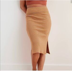 Aerie Multicolor Striped Knit Midi Ribbed Size Small Comfy Skirt Stretch NWT